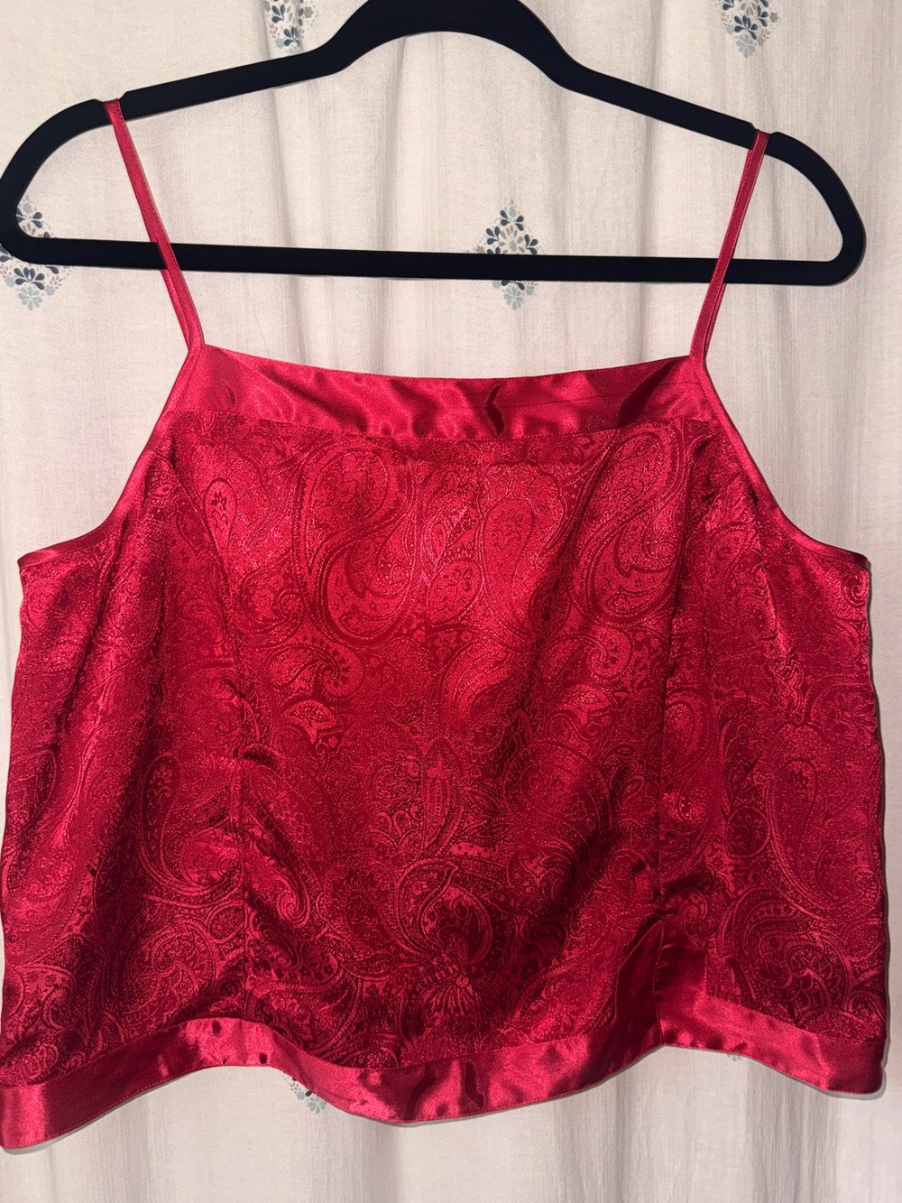 Valerie Stevens Satin Paisley Cutout Back Cami Tank Y2K Lingerie Top Large ❤️